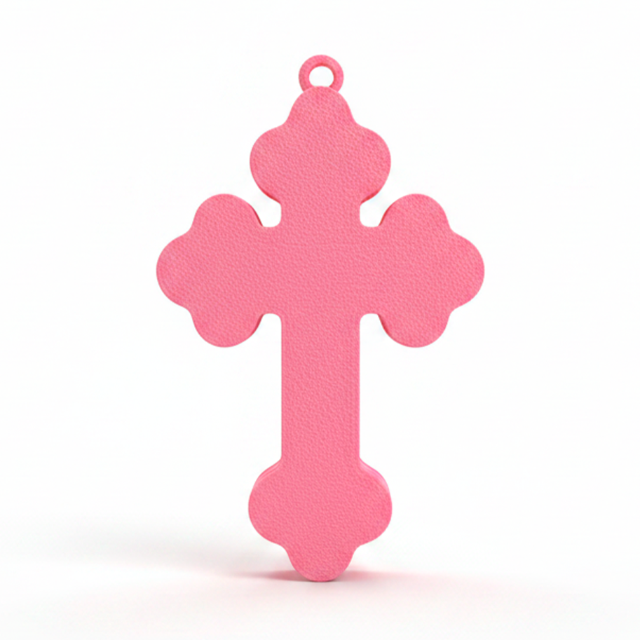 Cruz Corazón Acrílico Rosado