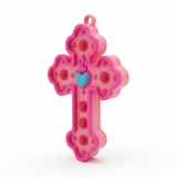 Cruz Corazón Acrílico Rosado