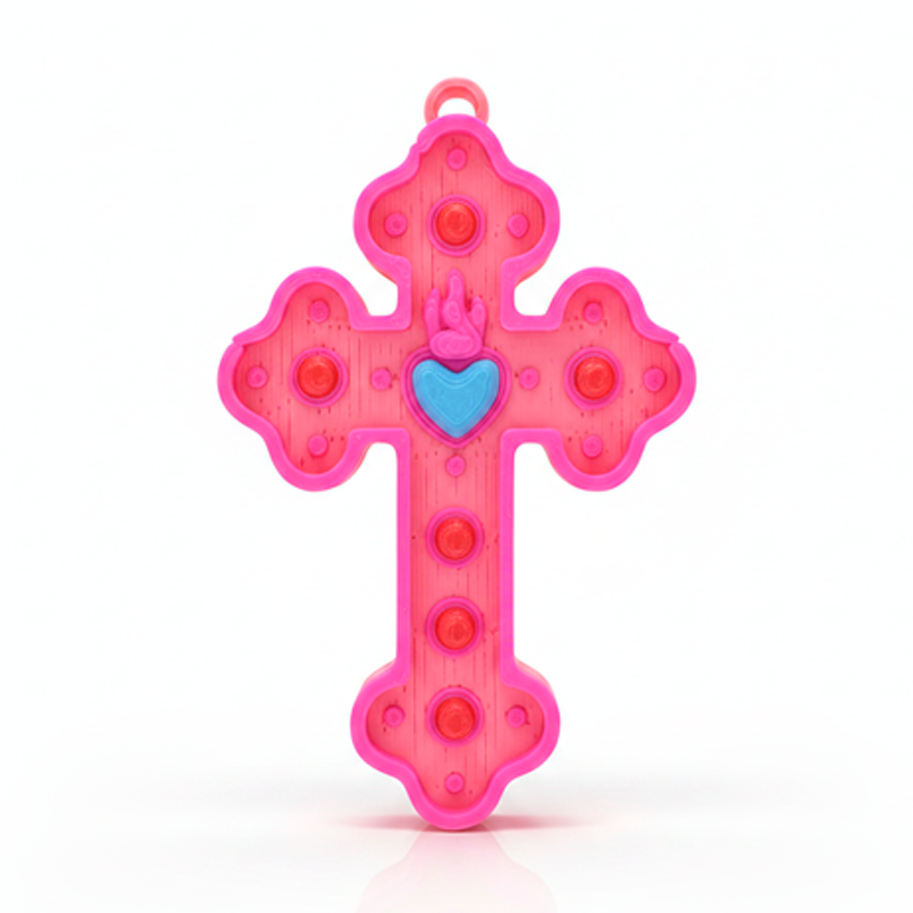 Cruz Corazón Acrílico Rosado