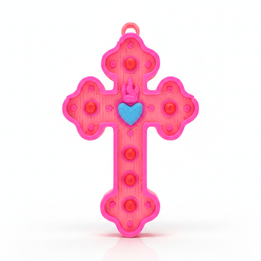 Cruz Corazón Acrílico Rosado