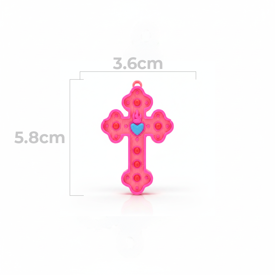 Cruz Corazón Acrílico Rosado