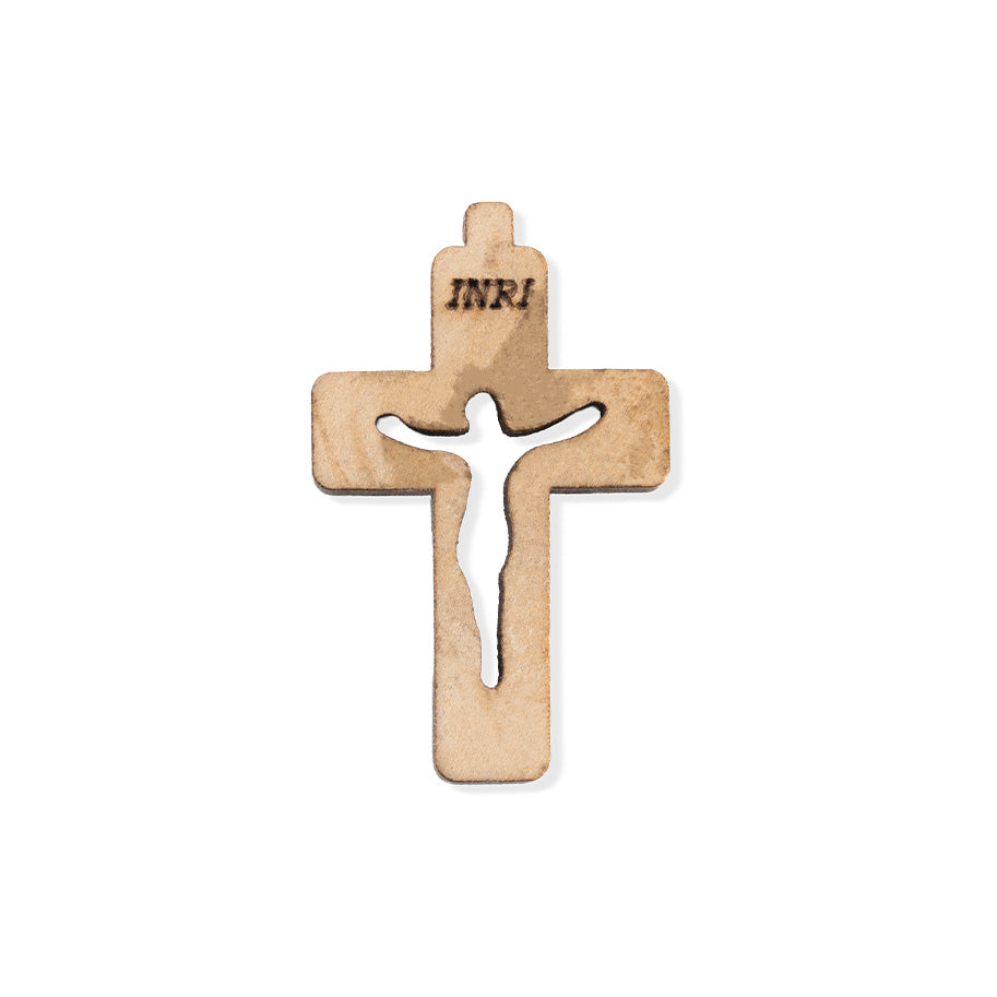Cruz De Madera Beige Con Cristo Silueta 38 x 24mm