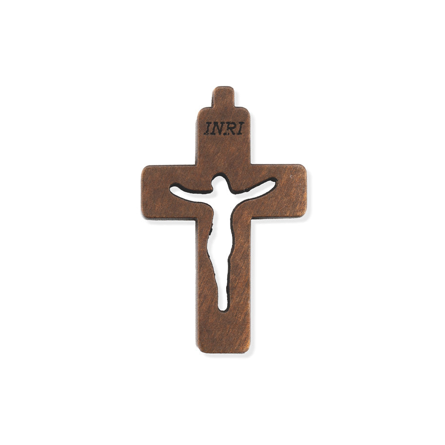 Cruz De Madera Café Con Cristo Silueta 38 x 24mm
