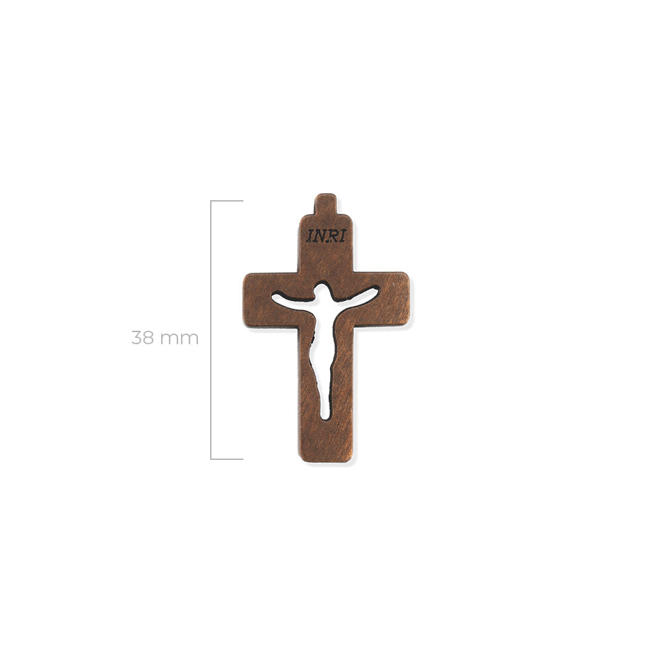 Cruz De Madera Café Con Cristo Silueta 38 x 24mm