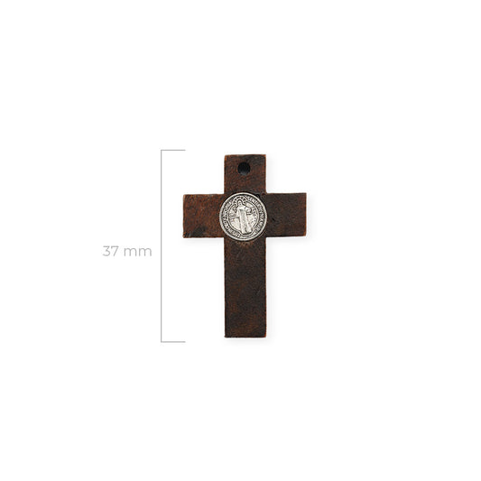 Cruz De Madera Con San Benito En Zamak 37 x 26mm