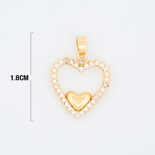 Dije Corazón Circón Liso Dorado Rodinado