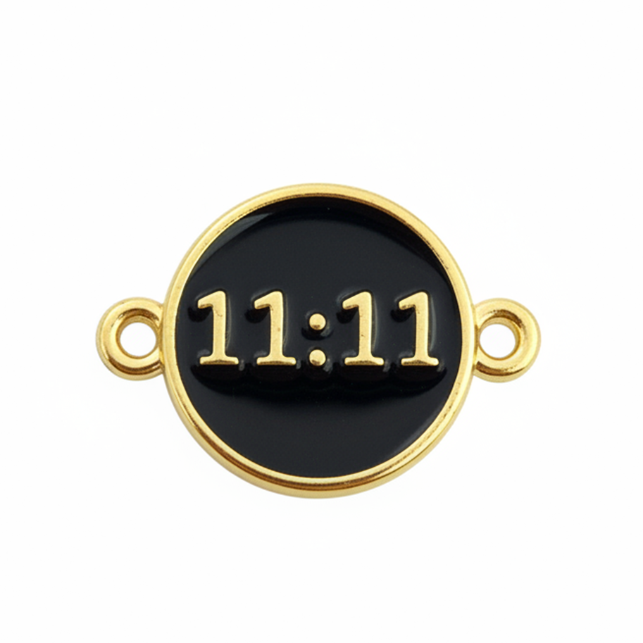 Dije 11:11 Negro Para Pulsera Dorado Rodinado