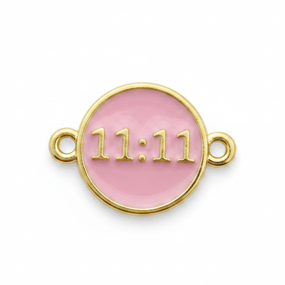 Dije 11:11 Rosado Para Pulsera Dorado Rodinado