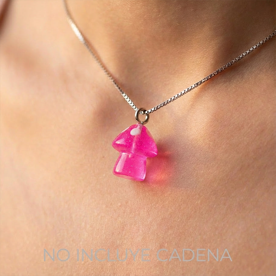 Dije Acrílico Honguito Neón Fucsia