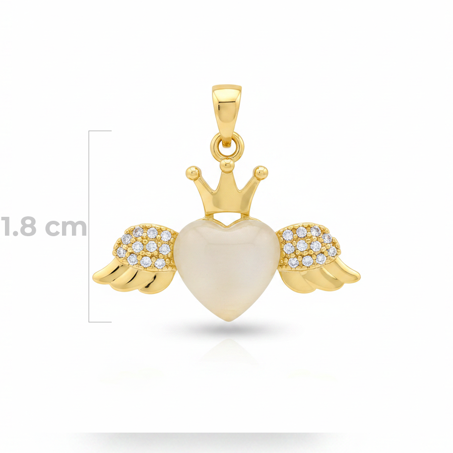 Dije Alas Corazón Nácar Dorado Rodinado