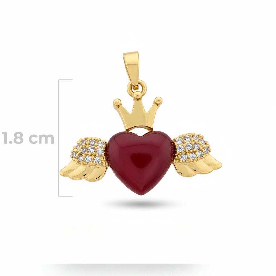 Dije Alas Corazón Piedra Roja Dorado Rodinado