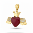 Dije Alas Corazón Piedra Roja Dorado Rodinado