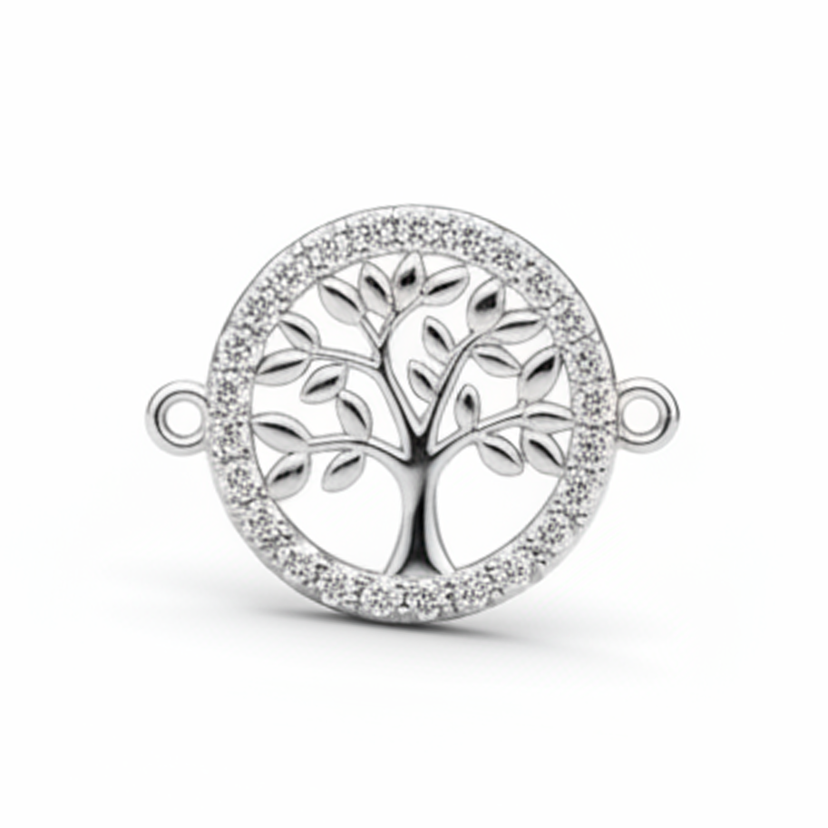 Dije Arbol De Vida Circulo Plateado Rodinado