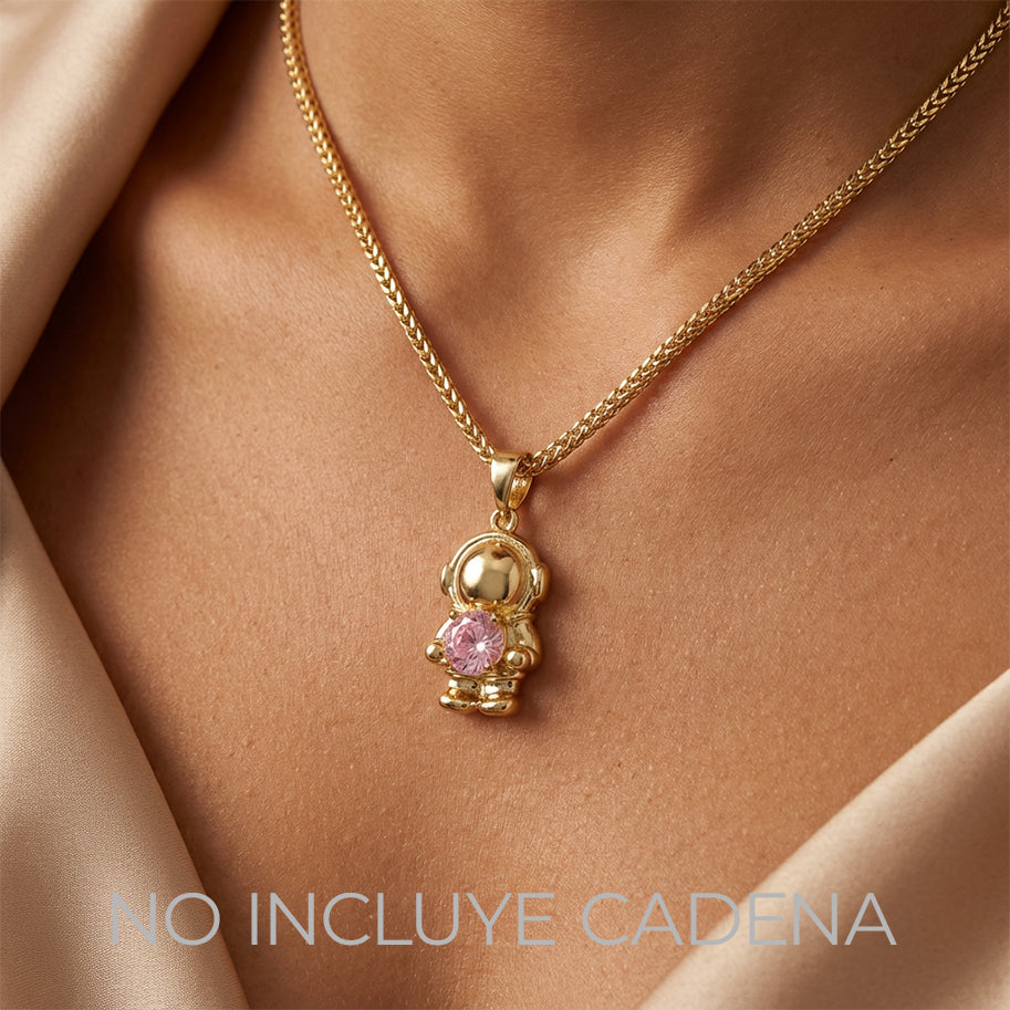 Dije Astronauta Piedra Rosada Dorado Rodinado