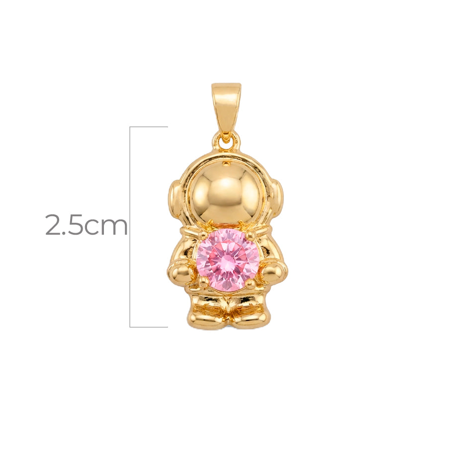 Dije Astronauta Piedra Rosada Dorado Rodinado
