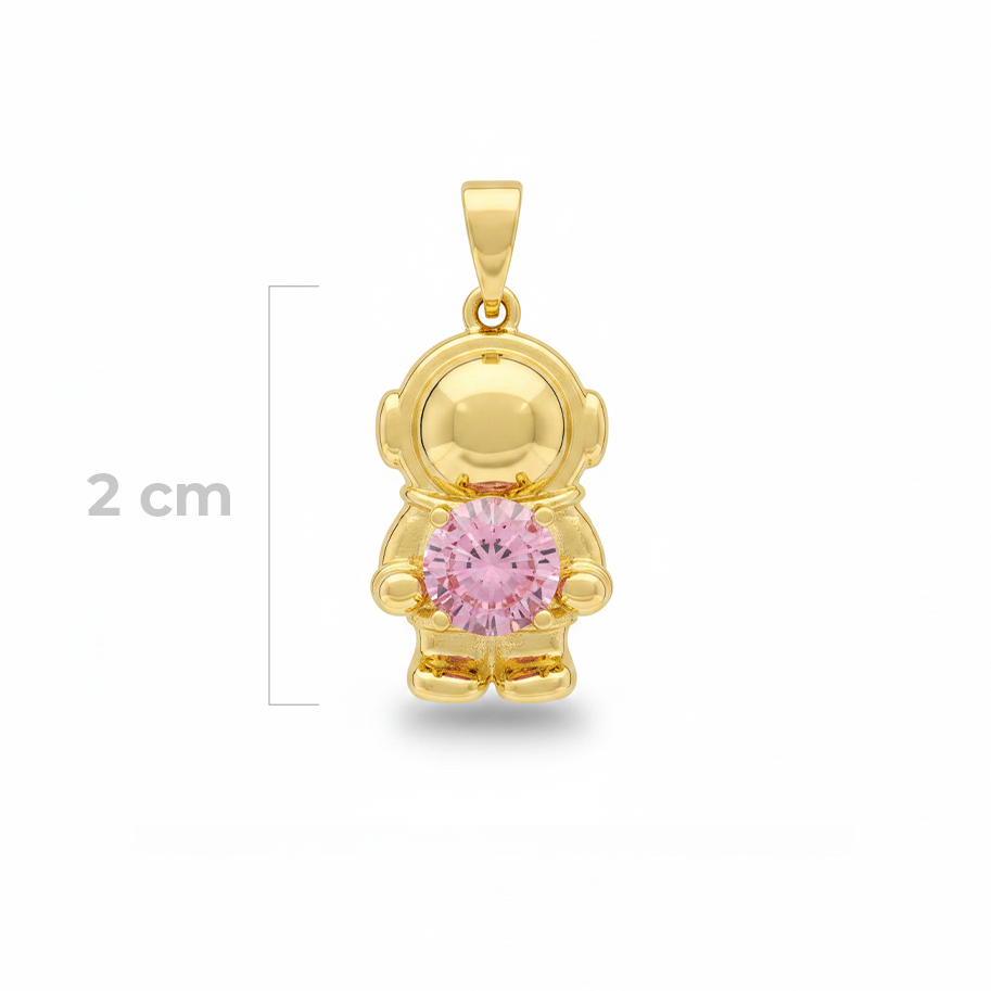 Dije Astronauta Piedra Rosada Dorado Rodinado