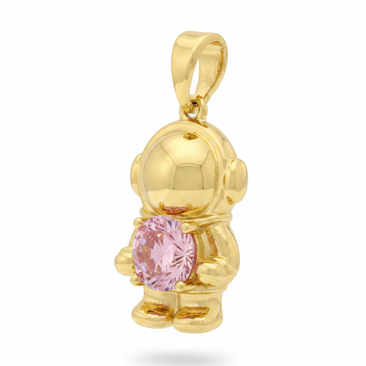 Dije Astronauta Piedra Rosada Dorado Rodinado
