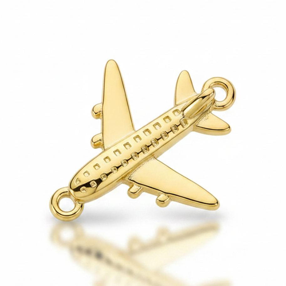 Dije Avion Liso Pulsera Dorado Rodinado