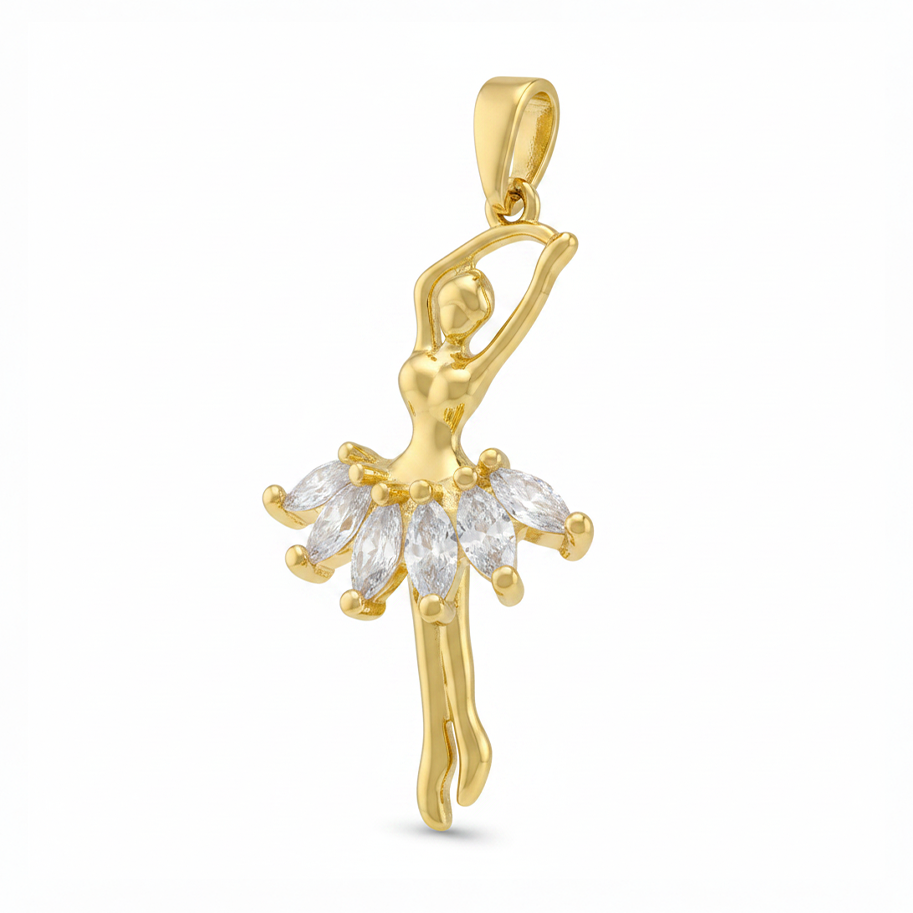Dije Bailarina Piedra Blanca Dorado Rodinado