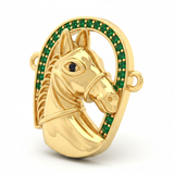 Dije Caballo Herradura Piedra Verde Dorado Rodinado