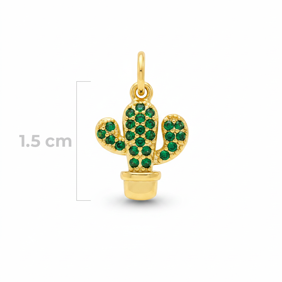 Dije Cactus Dorado Piedra Verde Rodinado