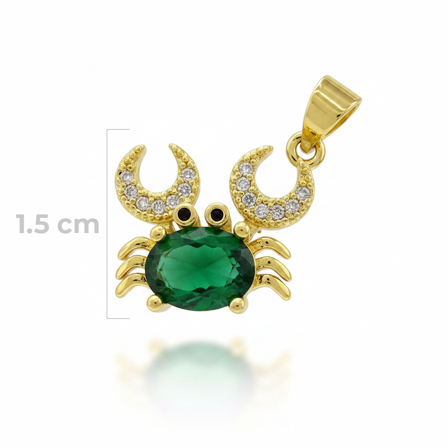 Dije Cangrejo Dorado Piedra Verde Rodinado