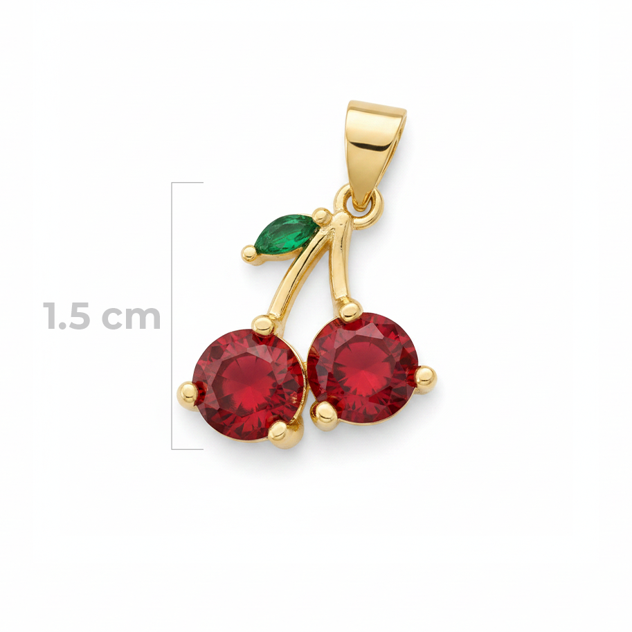 Dije Cereza Circón Rojo Dorado Rodinado