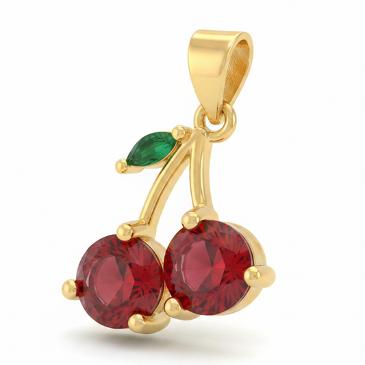 Dije Cereza Circón Rojo Dorado Rodinado