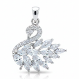 Dije Cisne Piedra Blanca Plateado Rodinado