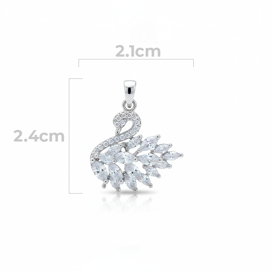 Dije Cisne Piedra Blanca Plateado Rodinado