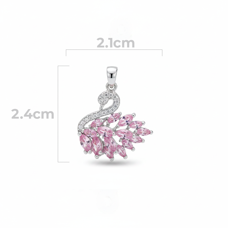 Dije Cisne Piedra Rosada Plateado Rodinado