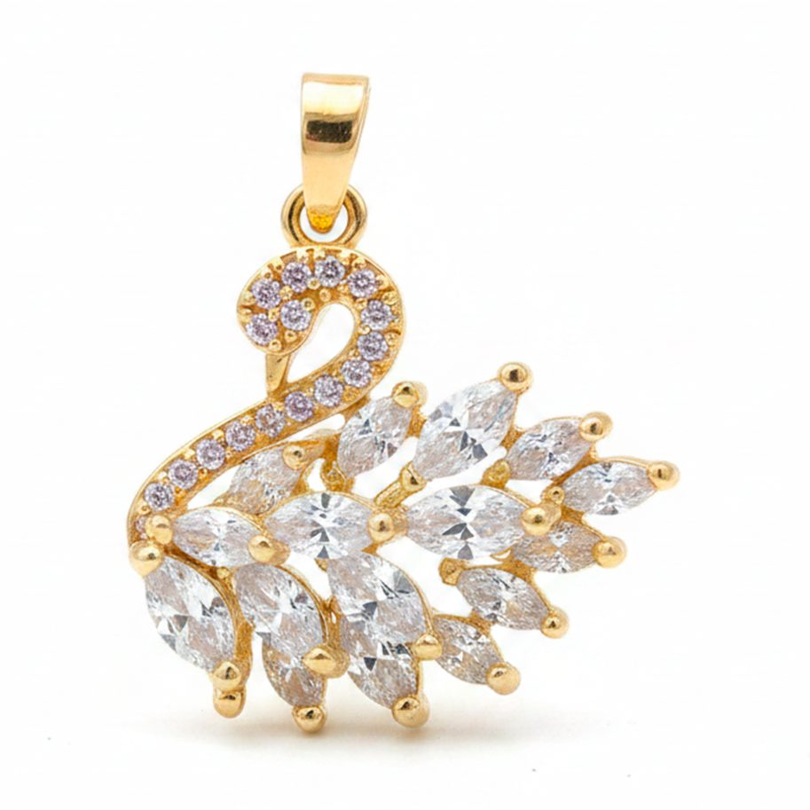 Dije Cisne Piedra blanca Dorado Rodinado