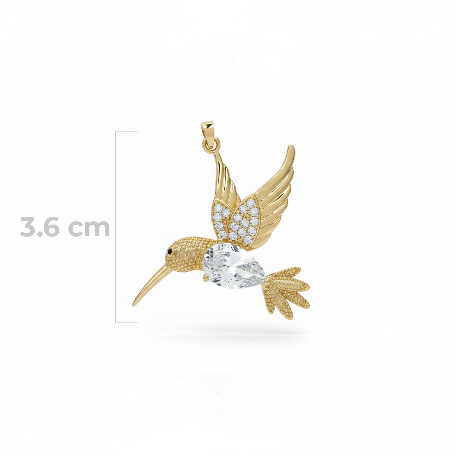 Dije Colibrí Piedra Blanca Dorado Rodinado
