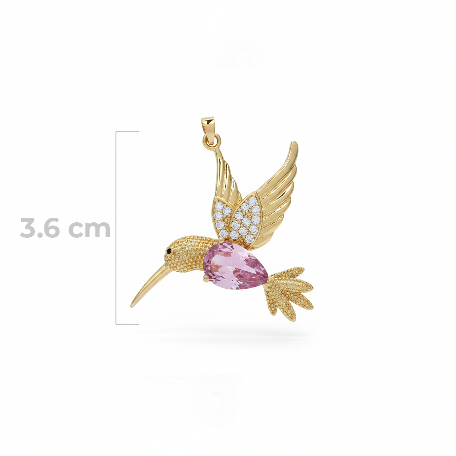 Dije Colibrí Piedra Rosada Dorado Rodinado