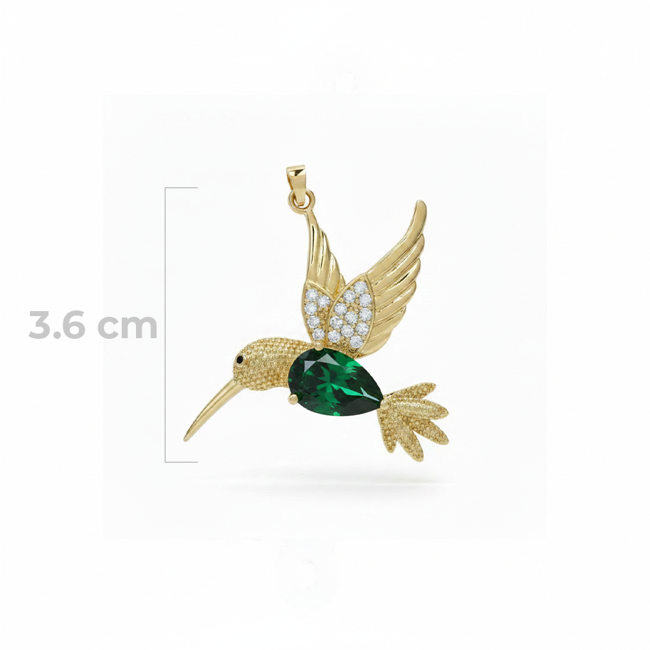 Dije Colibrí Piedra Verde Dorado Rodinado
