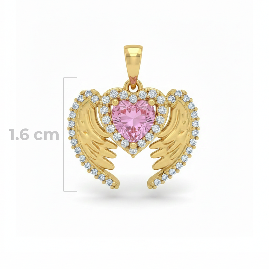 Dije Corazón Ángel Piedra Rosada Dorado Rodinado