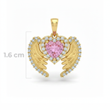 Dije Corazón Ángel Piedra Rosada Dorado Rodinado