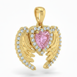 Dije Corazón Ángel Piedra Rosada Dorado Rodinado