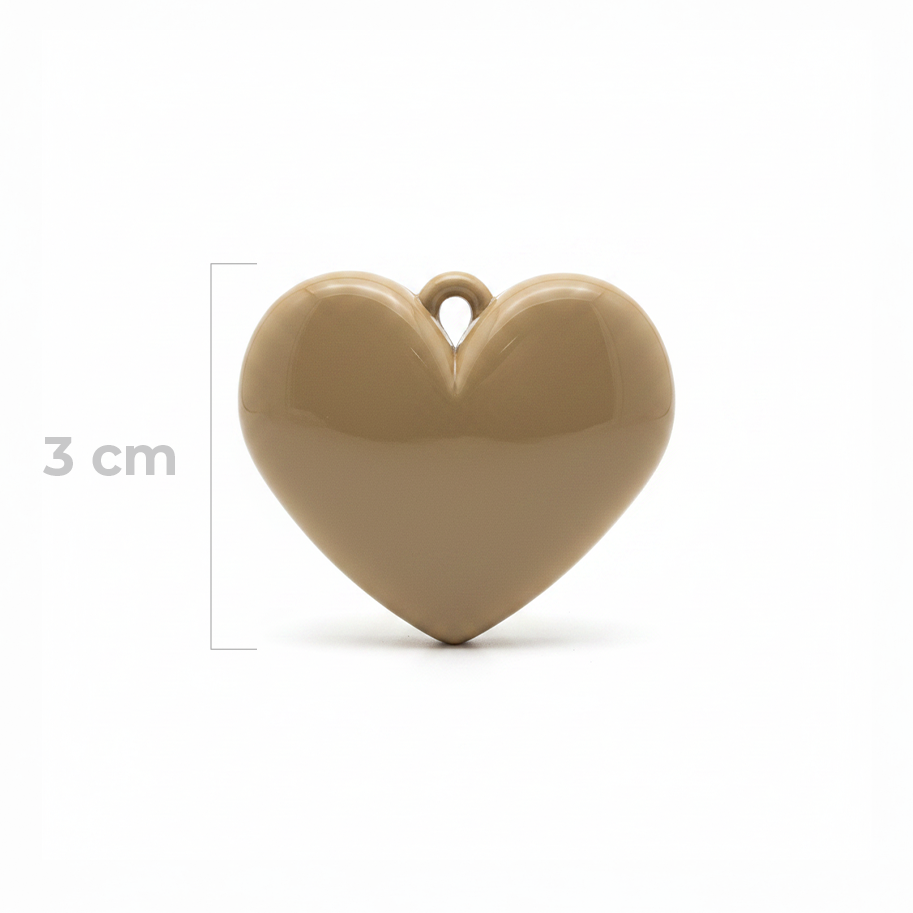 Dije Corazón Beige Oscuro Liso 3 Cm Acrílico