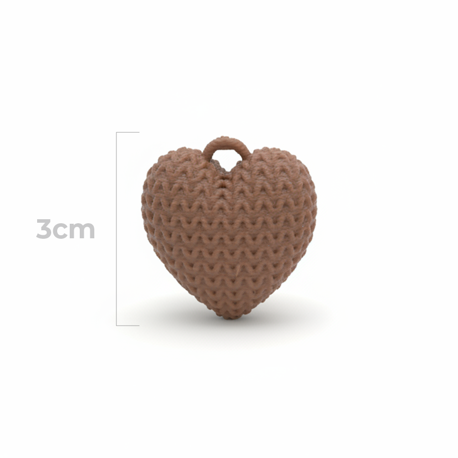 Dije Corazón Café 3Cm Tejido Collar Acrílico