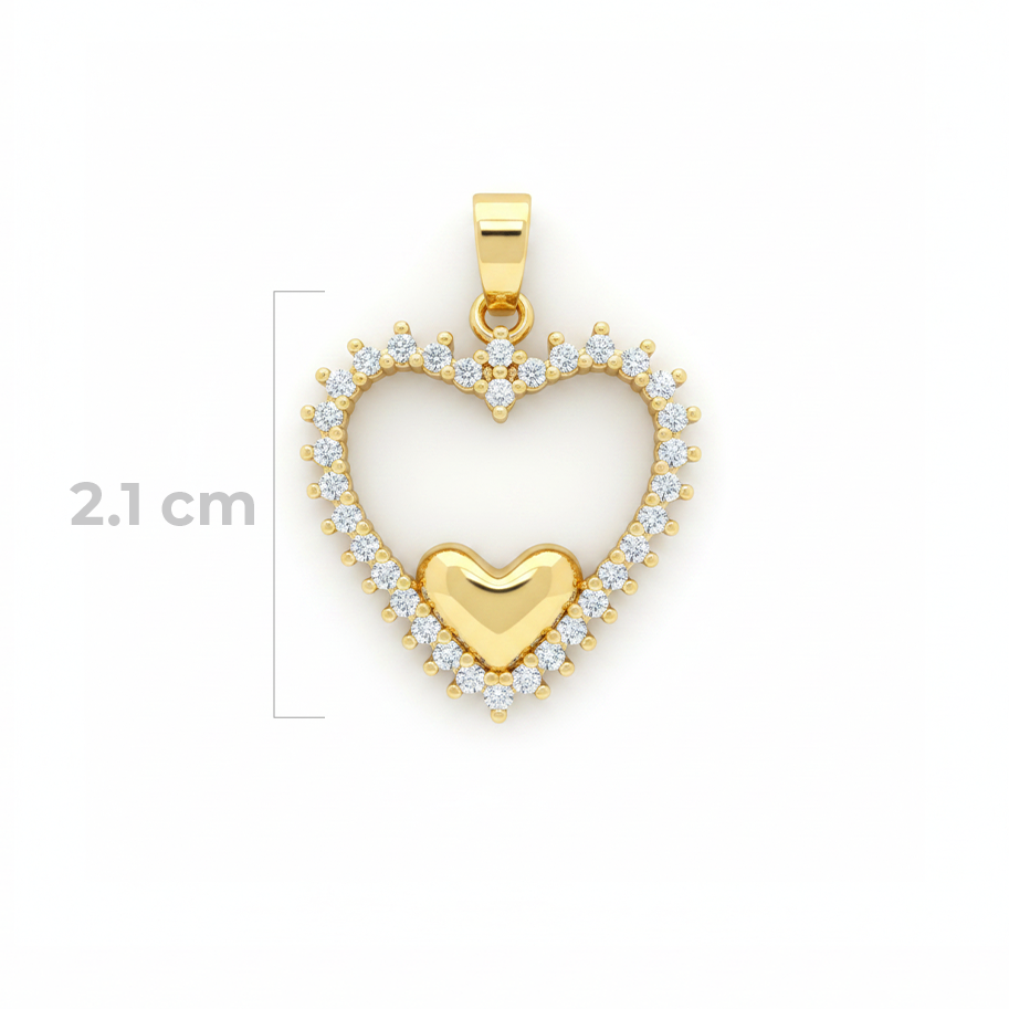 Dije Corazón Circón Liso Dorado Rodinado