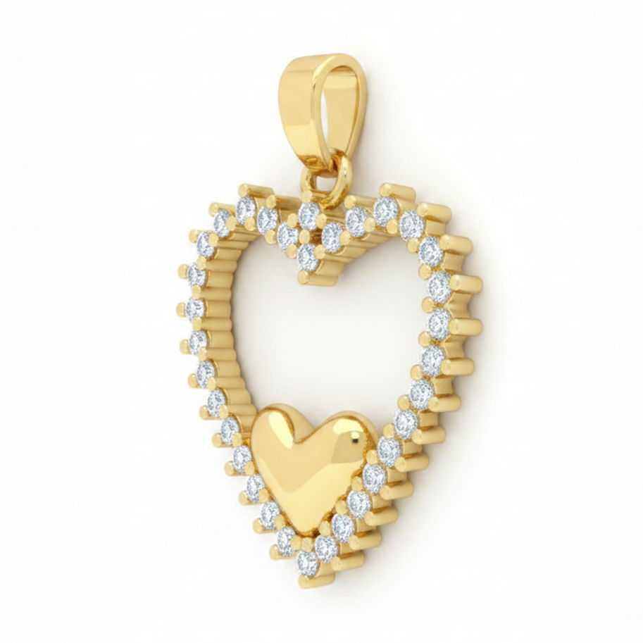 Dije Corazón Circón Liso Dorado Rodinado