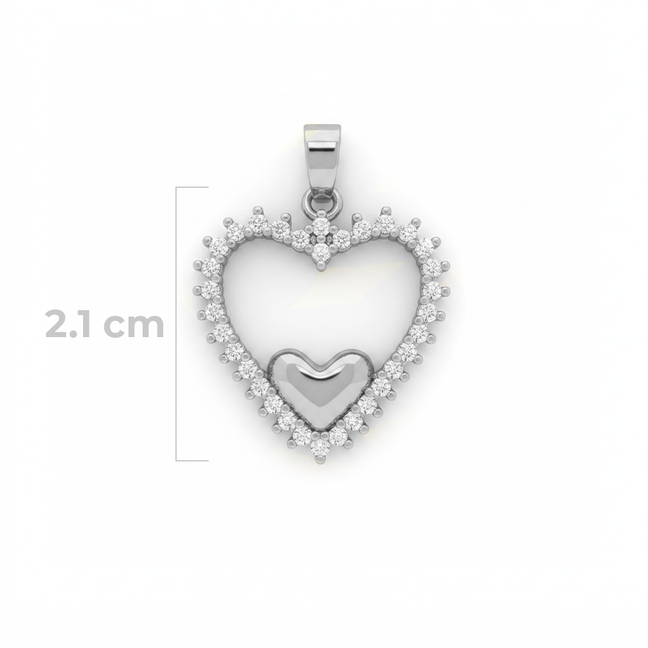 Dije Corazón Circón Liso Plateado Rodinado