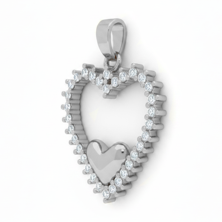 Dije Corazón Circón Liso Plateado Rodinado