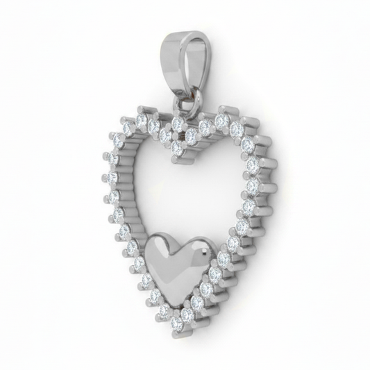 Dije Corazón Circón Liso Plateado Rodinado