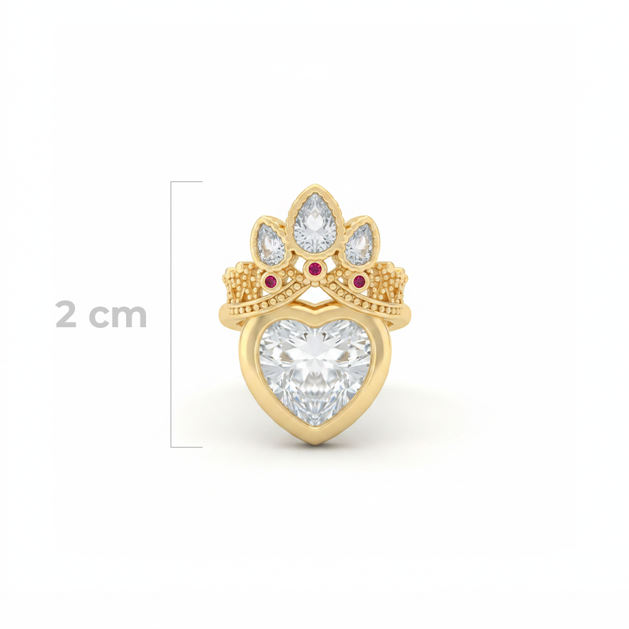 Dije Corazón Con Corona Piedra Blanca Rodinado