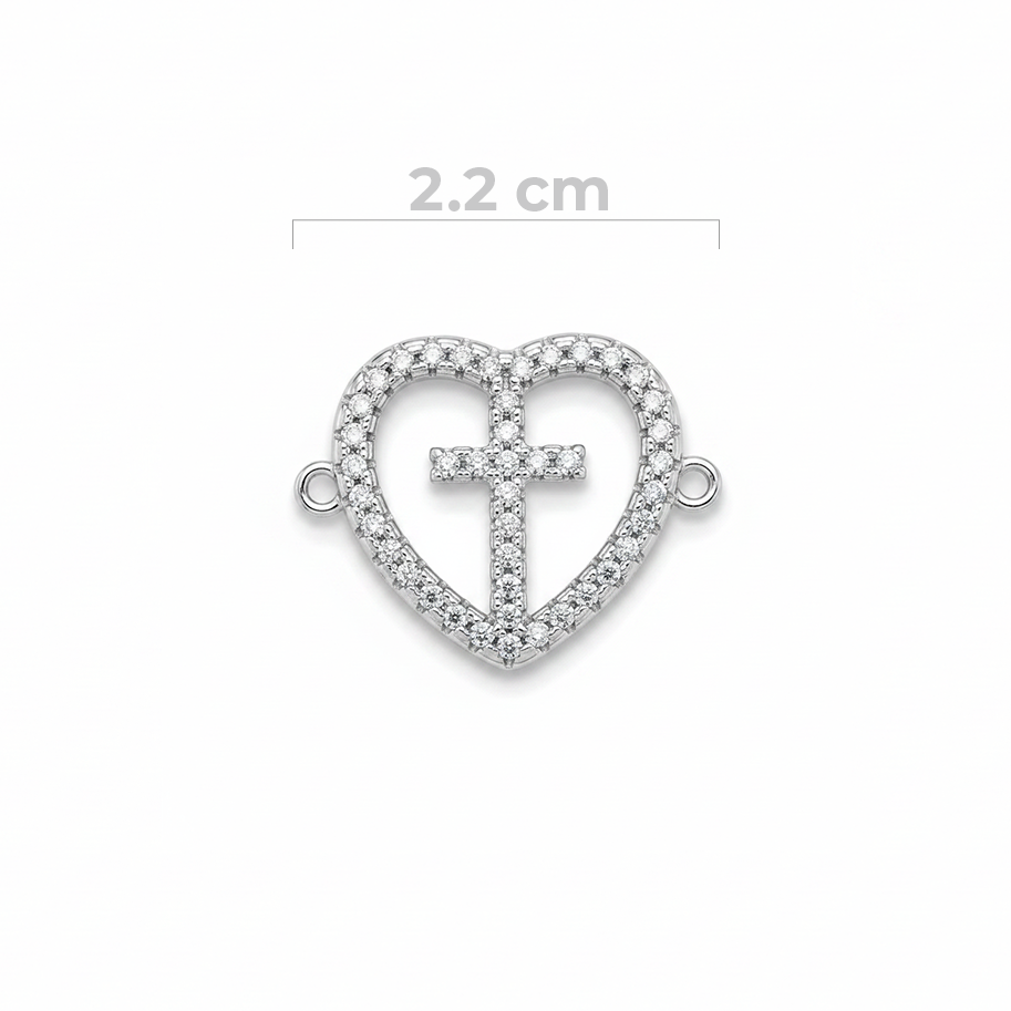 Dije Corazón Cruz Plateado Rodinado