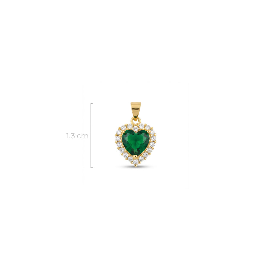 Dije Corazón Dorado Piedra Verde Rodinado