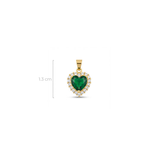 Dije Corazón Dorado Piedra Verde Rodinado