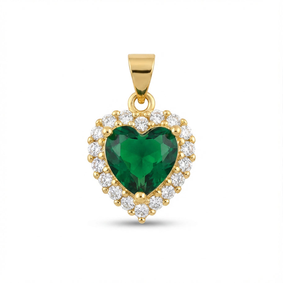 Dije Corazón Dorado Piedra Verde Rodinado